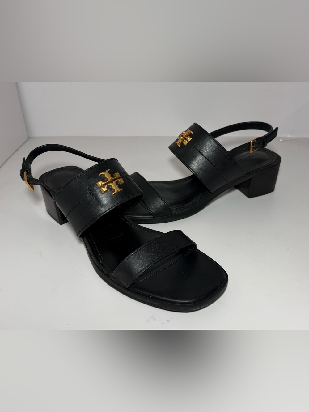 +TORY BURCH eleanor heel sandal in black Size 9